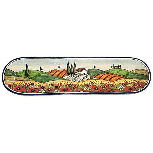 CERAMICHE D'ARTE PARRINI - Italian ceramics artistic, tray for baguet or appetizer decorated landscape poppies, hand painted made ​​in ITALY Tuscan
