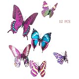 12 PC coloridas artesanías 3D mariposa estilo decorativo Wallpaper pared pegatinas arte decoraciones casa habitación decoración bricolaje púrpura