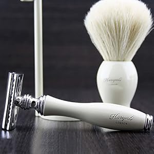 3 Pcs Men's Shaving Set In Ivory. Comes With White Badger Hair Brush,De Safety Razor (No Blades) & Dual Stand. Great as… - Image 3