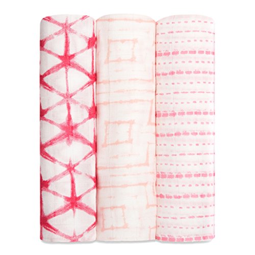aden + anais lot de 3 maxi-lange silky soft - berry shibori