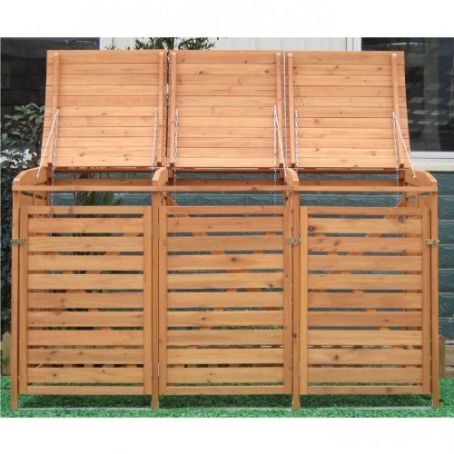 Mülltonnenbox Holz Mülltonnenverkleidung 3Mülltonnen 240l Müllcontainer Mülltonnenhaus Mülltonnenschrank - 5