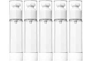 OUDQFCJ 5 Botes de Viaje Rellenables Airless, Envases Vacíos para Cremas y Cosmética, Botellas de Bomba para Loción 10ml, Ideales para Viajes y Uso Diario