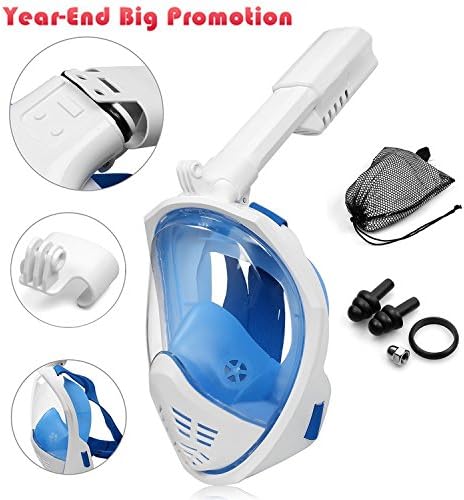 HEROUNION® Cambered Surface Foldable Breath Tube Snorkeling Mask Full Face Diving Mask,180°Wide View Anti-fog Anti-leak Portable snorkel Mask For Kids And Adults(Blue L/XL)