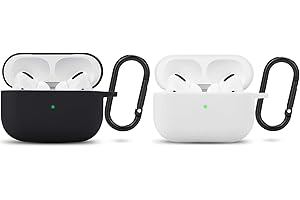 Teyomi 2-pak etui kompatybilne z Airpods Pro, kompatybilne z Apple AirPods Pro Case (czarne i białe), silikonowe etui ochronne z karabińczykiem [obsługa bezprzewodowego ładowania]