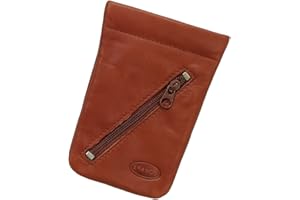 LEDERSHOP24 Leder Schlüsselglocke Schlüsseletui Schlüsseltasche Schlüsselmappe Schlüsselbeutel mit Reißverschlussfach Farbe Braun