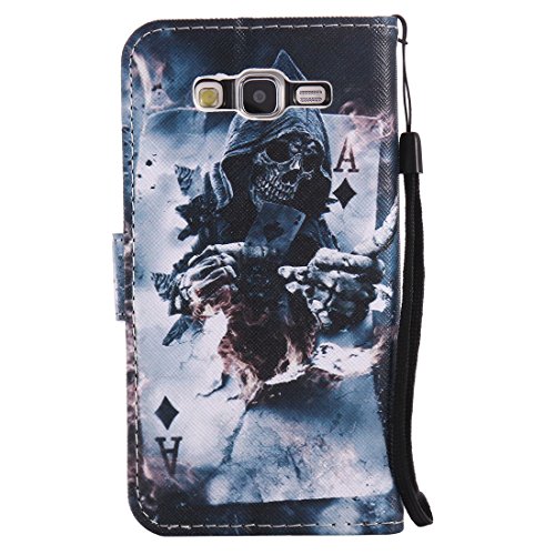 Nancen Samsung Galaxy Grand Prime SM-G530 G531F (5 Zoll) Hülle / Handyhülle, Painted Persönlichkeit PU Leder Tasche Schutzhülle Case Lederhülle Flip Cover mit Standfunktion, zwei Kartenfächer und Eine Brieftasche Etui [Gott des Todes] - 3