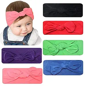 VAGHBHATT 6 Pieces Hair Bands Bows Solid Color Knot Headwrap Bowknot Elastic Headbands Rabbit Ear Hairband Hair Accessories for Kids Toddlers Infants, 6 Colors (Cute Color)