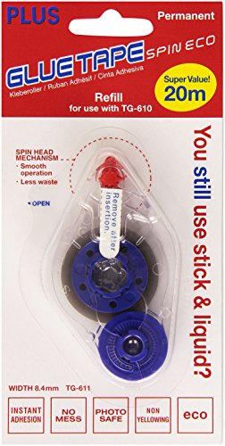 Plus Japan TG-611 - Pegamento en cinta recambiable permanente  transparente y azul