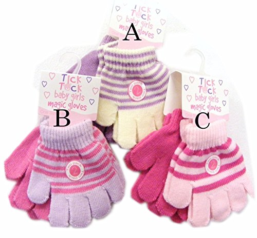2 Pairs of Girls Magic Free Size Soft Finger Gloves Choice of Colours 0-12 Months (Lilac & Pink) #B
