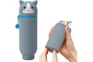 LIHIT LAB LIHITLAB Kawaii Federmäppchen mit japanischer grauer Katze, für Schule, Büro, Uni, niedlicher Schulbedarf, Tier-Stifthalter, Beutel, Teenager, Mädchen, Künstler, Reise-Kosmetikaufbewahrung (A7712-4)