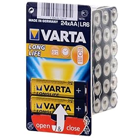 VARTA Piles AA, lot de 24, Longlife, Alcalines, 1,5V, adaptées aux télécommandes, réveils, radios, horloges murales, Made in Germany