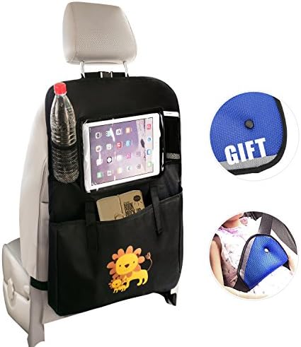 Back Seat Organizer,Meepo Kick Mats With Touch Screen iPad Holder Car Seat Organiser Protector Black for kids , Baby, Child (Lion)