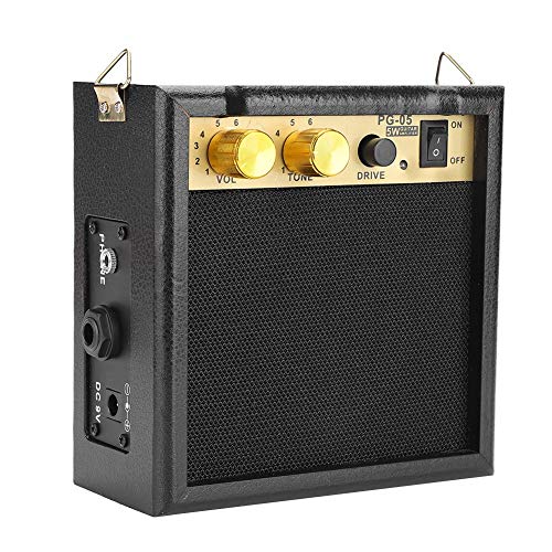 Dilwe Electric Guitar Amplifier, PG-05 5W DC 9V Powered Guitar Amp Amplifier Speaker with Shoulder Strap for Electric Guitar Accessory