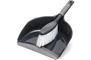 Addis ComfiGrip Dustpan and Brush with Rubber Lip and Dirt-trapping Bristles, Metallic Graphite, 11 x 23 x 35 cm