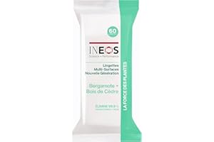 INEOS HYGIENICS INEOS Lingettes Multi-Surfaces, Compostables, Efficace Contre La Graisse Et Le Calcaire, Elimine 99.9% Des Virus Et Des Bactéries, Parfum Bergamote et Bois De Cedre, 60 Lingettes