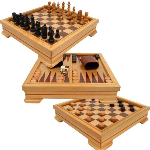 Deluxe 7-in-1 Game Set - Chess, Checkers, Backgammon and More, Brown by Trademark Games