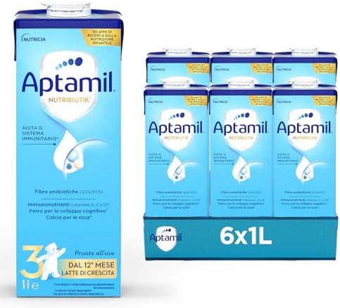 APTAMIL 3 - Latte di Crescita Liquido per Bambini dai 12 mesi, Pronto all'uso - Formato Convenienza da 6 litri (6x1L)