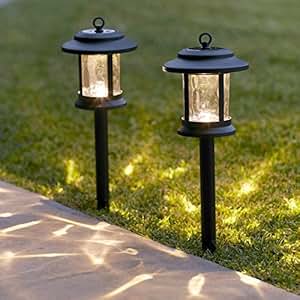 Lights4fun Pair Of Warm White Led Glass Solar Lantern Garden Stake