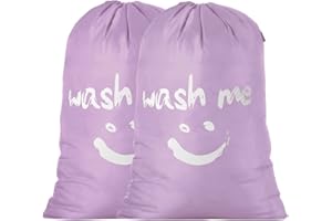 IHOMAGIC Set di 2 Sacchi da Biancheria, Grandi Sacchetto di Lavaggio Coulisse Pieghevoli Borsa da Lavanderia Pieghevole Cesta Biancheria Sacco Borsa Corda di Chiusura per Hotel - Viola Scuro