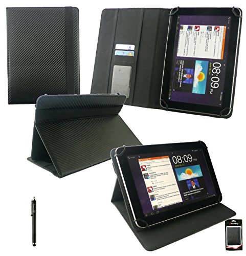 Emartbuy® Schwarz Stylus + Universalbereich ( 8 - 9 Zoll ) Schwarz Carbon PU Leather Multi Winkel Folio Executive Case Cover Wallet Hülle Schutzhülle mit Kartensteckplätze Geeignet für Gigaset QV830 8 Zoll Tablet