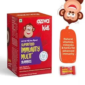 OZiva Kids Superfood Immunity Multi Gummies for 5 Years & Above (with Multivitamins - Vitamin C, Zinc and Elderberry) to Support Advanced Immunity