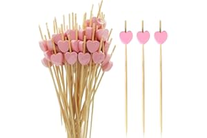 WEIESCIE 100 Pezzi Stuzzicadenti Cocktail Bastoncini, Stuzzicadenti Cocktail, Rosso Bastoncini Legno con Cuori 12 cm Lunghi, per Frutta, Feste, Dessert, Insalata, Cocktail per Decorazioni (Cuori Rosa)