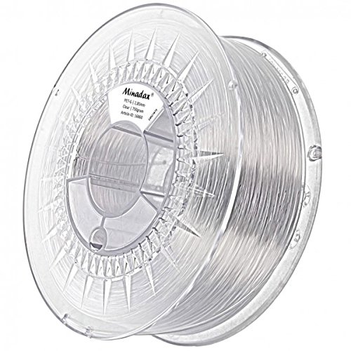Minadax® 0,75kg Premium Qualitaet 3mm (2,85mm) PET-G Filament transparent fuer 3D-Drucker hergestellt in Europa