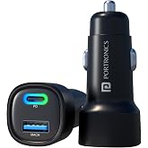 Portronics 80W Dual Output Fast Car Charger with Type-C PD & USB, LED Indicator, Charging Adapter Compatible with Cars for iP