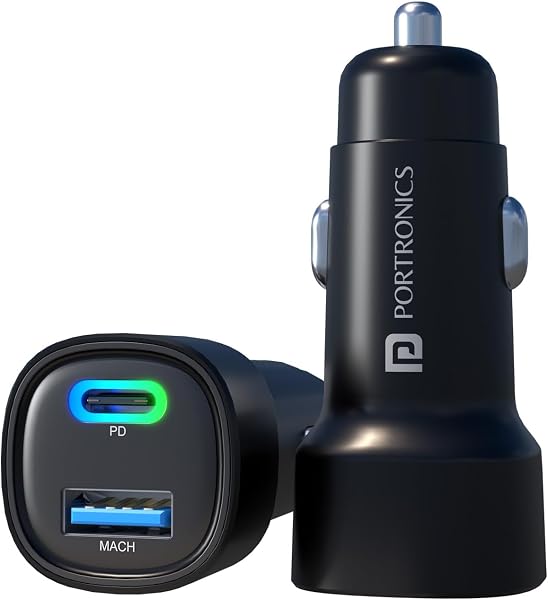 Portronics 80W Dual Output Fast Car Charger with Type-C PD & USB, LED…