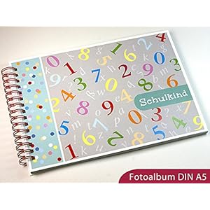 Fotoalbum DIN 5 Erinnerungsbuch für Einschulung Schulanfang Schuleinführung Motiv Zahlen