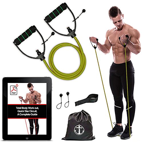 Anchor - Tubo de resistencia tonificador para entrenamiento, bandas de resistencia para ejercicio, entrenamiento de fuerza, para fisioterapia, yoga, pilates y crossfit, con asas de espuma, con enganche para puerta y bolsa de transporte, un completo gimnasio en casa, Green Medium