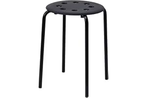 home stuff Marius Metal Stacking Stools, Plastic Round Seat Bar Stool with 8 Breathable Holes, Multi Purpose, Kitchen Breakfast Dining Chair, Bedroom, Bathroom, Children Stool, 43x46 CM (Black)