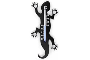 HAB & GUT - TG001 - NOIR - Thermomètre de fenêtre gecko de métal, 14 cm avec 4 ventouses puissantes pour fixation intérieure ou extérieure