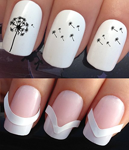 WATER NAIL TRANSFERS DECALS STICKERS ART SET #334 & 172. **plus x48 nail tip guides!!** x24 DANDELION FLOWER CLOCK & FLOATING SEEDS TATTOO WRAPS & x48 FRENCH MANICURE TIP GUIDES! CAN BE USED WITH NATURAL GEL ACRYLIC STICK ON NAILS! OR WITH GLITTER DUST CAVIAR BEADS ALLOYS DECORATIONS CONFETTI FIMO SHAPES TAPE PENS RHINESTONES!