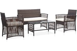 vidaXL Set Muebles de Jardín 4 Piezas Cojines Exterior Patio Terraza Sofá Mesa Tablero Comedor Aire Libre Conjunto Casas Ratán Sintético Marrón