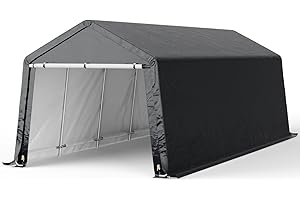 XEMQENER Bike Storage Shed 10x20 FT, Large Waterproof Outdoor Bike Tent, Portable Garage Car Shelter with Galvanized Steel Frame for Motorbike, Garden Tools, 300x600x245 cm, Dark Grey
