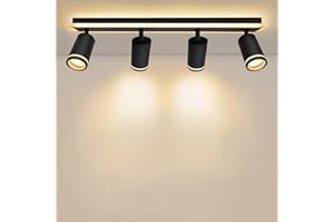 URing Plafonnier LED 4 Spot, Spots de plafond Plafonnier Pivotants & Orientables, Éclairage LED luminaire avec lueur inférieure 11W+ 4x 5W GU10 3000LM, Blanc Chaud 3000K pour Cuisine Salon, Noir mat