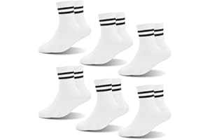 Pyeuift 6 Pièces Chaussettes de Sport et Blanches pour Enfants, Chaussettes de Tennis pour Filles, Blanches à Deux Brides (Tailles 33-37)