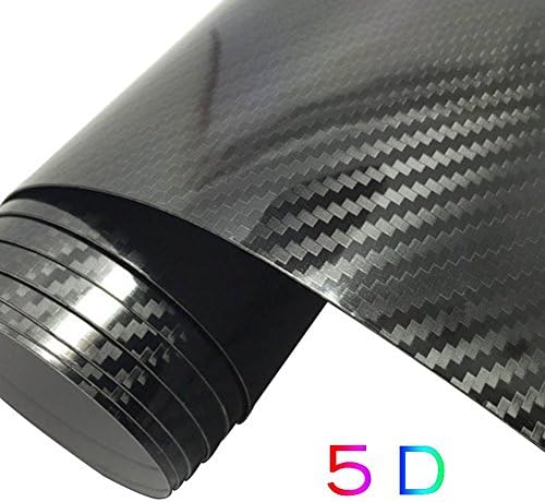 TulanAuto Ultra Glossy Finished 5D Waterproof Automotive Vinyl Wrap Carbon Fiber Bubble Free Vehicle Sticker Film Wrapping Decals Exterior &amp; Interior DIY Decoration 59.8" x 19.7" for Phone/Car/PC/Motorcycle/Bicycle/Guitar (Black)