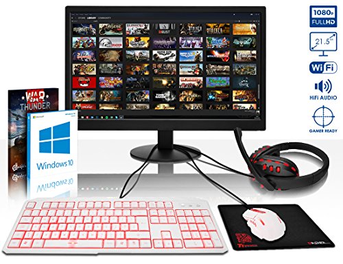 VIBOX Pyro RS660-222 Komplett-PC Paket Gaming PC – 4,0GHz AMD FX Quad-Core Prozessor, GTX 1050 GPU, Super, Desktop Gamer Computer mit Spielgutschein, 22″ HD Monitor, Weiß Tastatur & Mouse, Windows 10, Rot Innenbeleuchtung, lebenslange Garantie* (3,8GHz (4,0GHz Turbo) Superschneller AMD FX 4300 Quad-Core Prozessor CPU, Nvidia GeForce GTX 1050 2GB Grafikkarte GPU, 8GB DDR3 1600MHz RAM, 1TB (1000GB) SATA III HDD 7200rpm Festplatte, 400W 85+ Netzteil, Storm Weiß Gaming Gehäuse, AM3+ Mainboard) - 2
