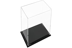 MEEC Vitrine acrylique transparente, boîte de comptoir de montage avec base noire, vitrine de protection anti-poussière pour figurines d'action, jouets à collectionner (20x15x35CM)