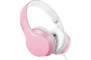 LORELEI X6 - Cuffie over-ear con microfono, leggere, pieghevoli e portatili, con bassi stereo e cavo da 1,45 m, senza groviglio, cuffie cablate per smartphone, tablet MP3/4 (rosa perlato)