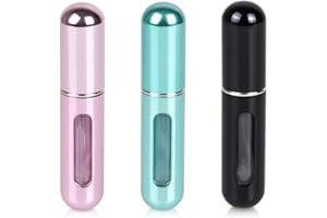 Quesuc 3pcs 5ml Bottiglie Atomizzatore di Profumo Riutilizzabili,Spruzzino Profumo Opaco Mini Bottiglie Spray Portatile con Finestra per Viaggi o Feste（nero, blu, rosa）