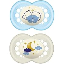 Succhietto original start night 0-2 mesi, si illumina al buio. set da 2, tettarella ortodontica silicone e porta ciuccio sterilizzatore, lilla - mam