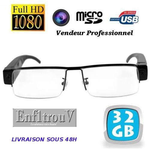 examen Lunettes de vue demi-lune mini caméra espion HD + 32Go