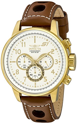 Invicta Men's Quartz Watch with Silver Dial Chronograph Display and Brown Leather Strap 16011