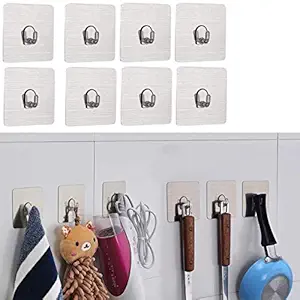 Density Collection Wall Hooks Utility Towel Bathrobe Coats,Bathroom Kitchen Waterproof and Oil Proof Nail Free Transparent Heavy Duty Wall Hook & Ceiling Hanger-8 Kg Capicity Each Hook (8)