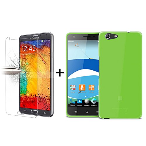 TBOC Pack: Funda de Gel TPU Verde + Protector Pantalla Vidrio Templado para ZTE Blade A506 [5.2 Pulgadas]. Silicona Ultrafina y Flexible. Protector Resistente a Golpes Caídas y Arañazos