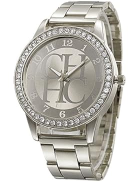 XLORDX Mode Damenuhr Datum Silber Edelstahl Strass Quartz Analog Uhr Sportuhr Strassuhr