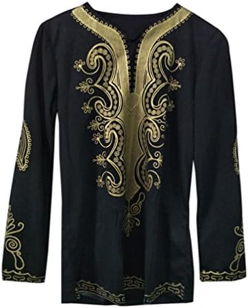 Mens African Tops Hipster Hip Hop Dashiki Graphic Long Sleeve T-Shirts Blouse (L, Black)